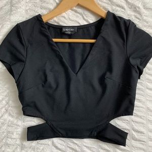 BEBE Black Crop Top - Cut Out Details (Trendy)